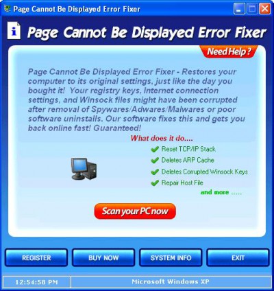Page Cannot Be Displayed - Error Fixer 2007 screenshot Page Cannot Be Displayed - Error Fixer 2007 screenshot