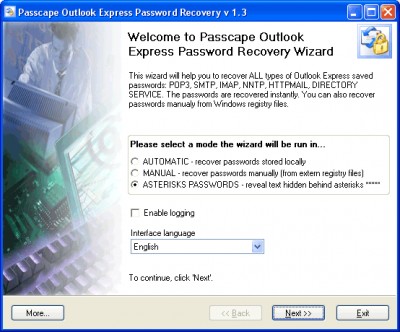 Passcape Outlook Express Password 1.2 screenshot