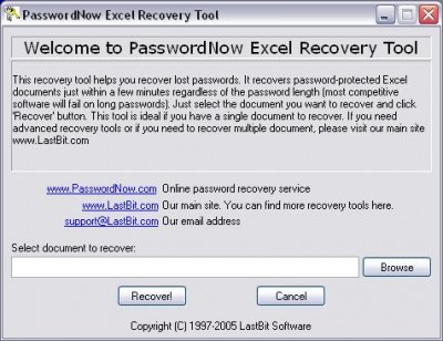 PasswordNow Excel Recovery Tool 3.0 screenshot PasswordNow Excel Recovery Tool 3.0 screenshot