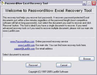 PasswordNow Excel Recovery Tool 3.0 screenshot PasswordNow Excel Recovery Tool 3.0 screenshot