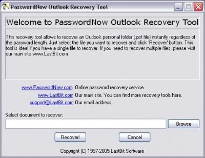 PasswordNow Outlook Recovery Tool 3.0 screenshot PasswordNow Outlook Recovery Tool 3.0 screenshot
