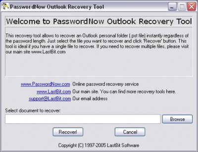 PasswordNow Outlook Recovery Tool 3.0 screenshot PasswordNow Outlook Recovery Tool 3.0 screenshot