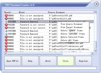 PDF password cracker 5.4.6.1218 screenshot PDF password cracker 5.4.6.1218 screenshot