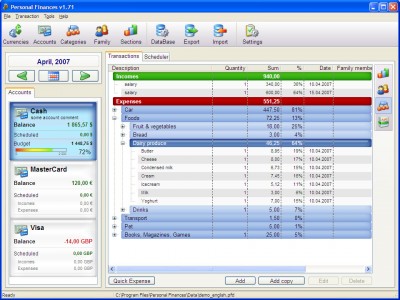 Personal Finances Lite 2.2 screenshot Personal Finances Lite 2.2 screenshot