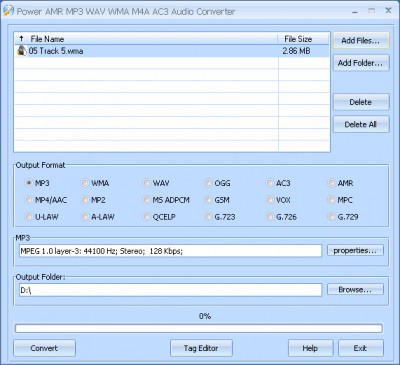 Power AMR MP3 WAV WMA M4A AC3 Audio Converter 1.9.14 screenshot Power AMR MP3 WAV WMA M4A AC3 Audio Converter 1.9.14 screenshot