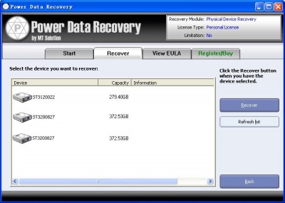 Power Data Recovery - Physical Device 3.3.003 screenshot Power Data Recovery - Physical Device 3.3.003 screenshot