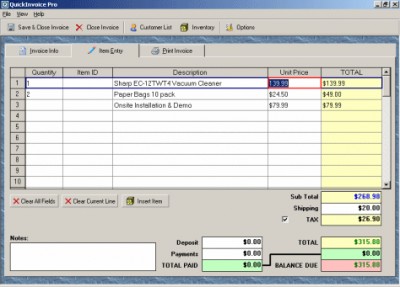 QuickInvoice 2.57 screenshot QuickInvoice 2.57 screenshot