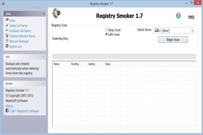 Registry Smoker 1.2 screenshot Registry Smoker 1.2 screenshot