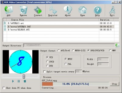 RER AVI/MPEG/DVD/WMV Video Converter 3.1.2 screenshot