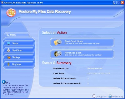 Restore Lost Files 2007 screenshot Restore Lost Files 2007 screenshot