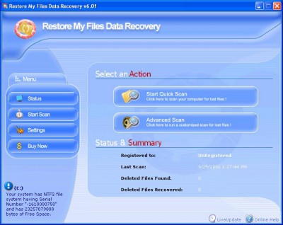 Restore My Files 2007 screenshot Restore My Files 2007 screenshot