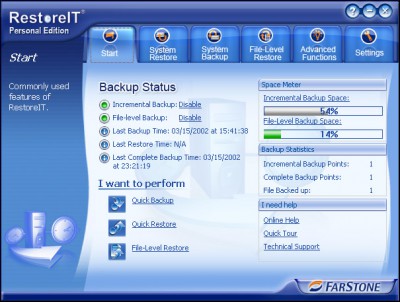 RestoreIT 7 screenshot