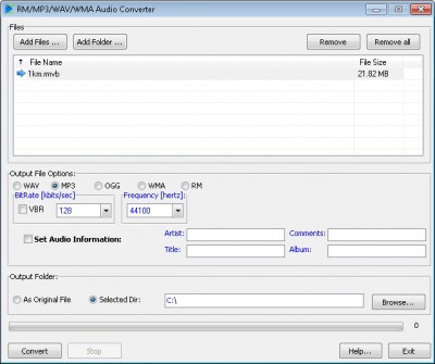 RM/MP3/WAV/WMA Audio Converter 1.0 screenshot RM/MP3/WAV/WMA Audio Converter 1.0 screenshot