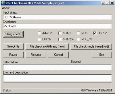 RSP Checksum OCX 2.6.0 screenshot
