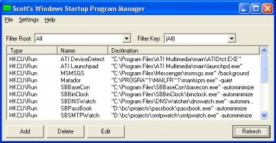 Scotts Windows Startup Program Manager 1.1 screenshot Scotts Windows Startup Program Manager 1.1 screenshot
