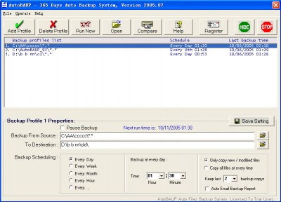 Second Backup 2006.8 screenshot Second Backup 2006.8 screenshot