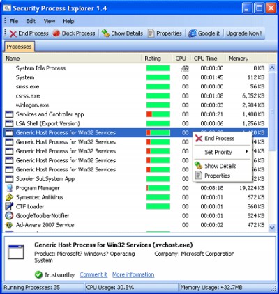 Security Process Explorer 1.6 screenshot
