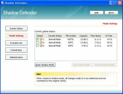 Shadow Defender 1.1.0.265 screenshot Shadow Defender 1.1.0.265 screenshot