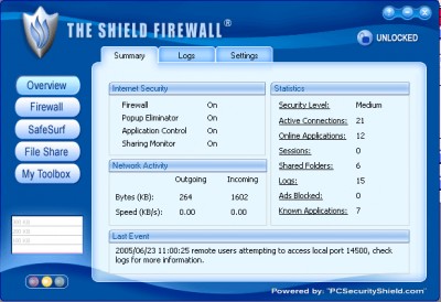 Shield Firewall 2005 2005 screenshot Shield Firewall 2005 2005 screenshot