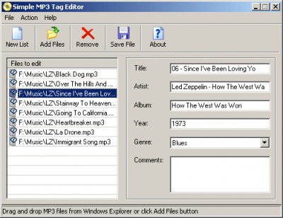 Simple MP3 Tag Editor 1.3 screenshot Simple MP3 Tag Editor 1.3 screenshot