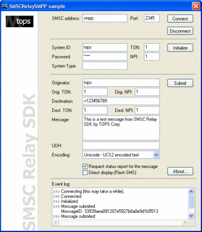 SMSC Relay ActiveX SDK 2.3 screenshot SMSC Relay ActiveX SDK 2.3 screenshot