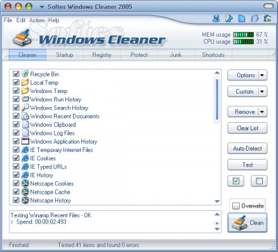 Softes Windows Cleaner 2005 3.5.1.0 screenshot