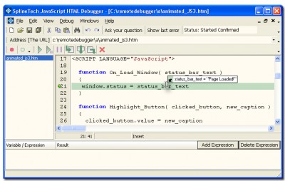 SplineTech JavaScript HTML Debugger 6.25 screenshot SplineTech JavaScript HTML Debugger 6.25 screenshot
