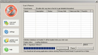 Spysherrif Anti-Spyware 2.01 screenshot Spysherrif Anti-Spyware 2.01 screenshot