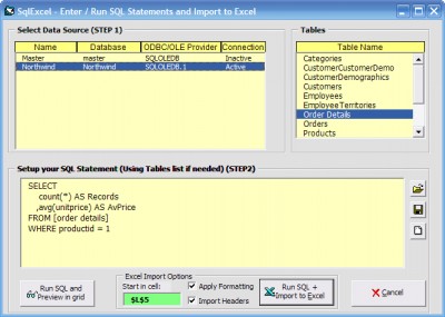 SQL Excel 1.2.43 screenshot