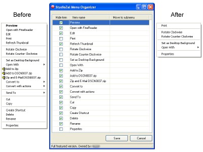 StudioZai Menu Organizer 1.2 screenshot