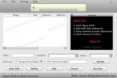 Super DVD to iPod Converter f 3.5 screenshot Super DVD to iPod Converter f 3.5 screenshot