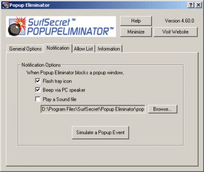 SurfSecret PopupElimiantor 4.02 screenshot SurfSecret PopupElimiantor 4.02 screenshot