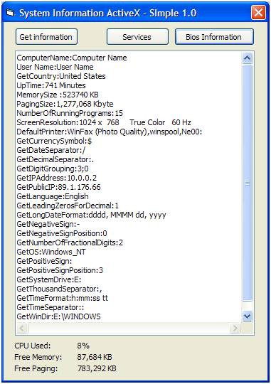 System Info ActiveX (OCX) 1.0 screenshot