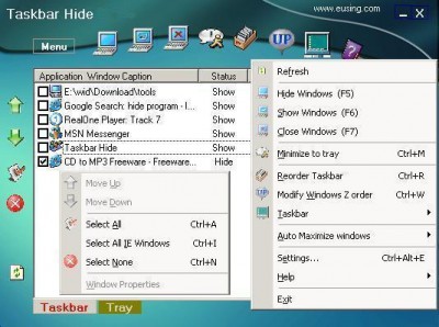 Taskbar Hide - hide windows program 1.28 screenshot
