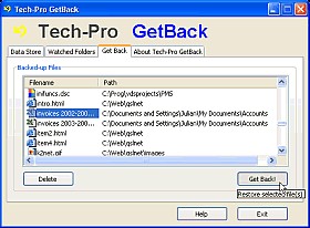 Tech-Pro GetBack 1.3 screenshot Tech-Pro GetBack 1.3 screenshot