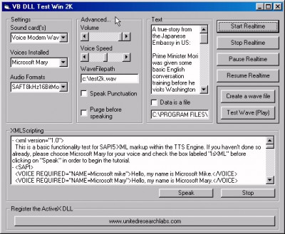 Text To Wave ActiveX Server DLL 2.0 screenshot Text To Wave ActiveX Server DLL 2.0 screenshot