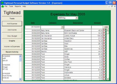 Tightwad Personal Budget 1.2 screenshot Tightwad Personal Budget 1.2 screenshot