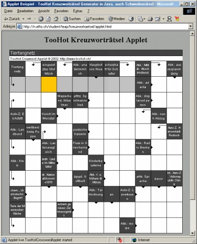 TooHot Crossword Puzzle Java Applet 0.4.0 screenshot TooHot Crossword Puzzle Java Applet 0.4.0 screenshot