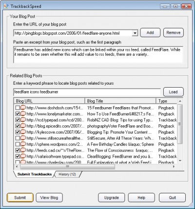 TrackbackSpeed 1.0 screenshot