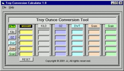 Troy Ounce Conversion Tool 3.21 screenshot Troy Ounce Conversion Tool 3.21 screenshot