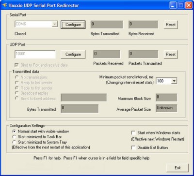 UDP Serial Port Redirector 1.2.1 screenshot