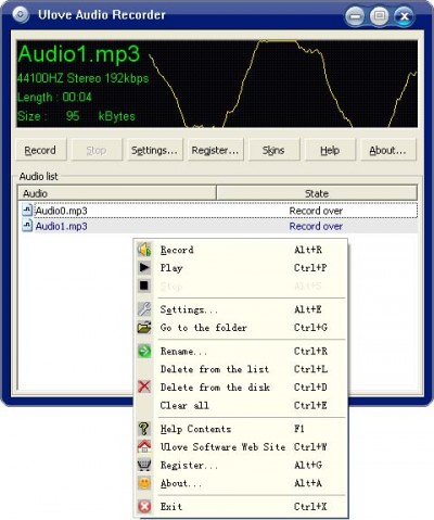 Ulove Audio Recorder 1.5 screenshot Ulove Audio Recorder 1.5 screenshot