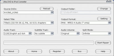Ultra DVD to iPod Converter 2.0.0804 screenshot Ultra DVD to iPod Converter 2.0.0804 screenshot
