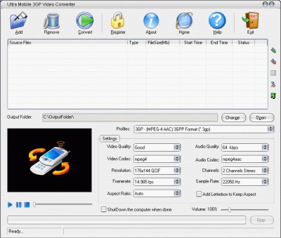 Ultra Mobile 3GP Video Converter 2.3 screenshot Ultra Mobile 3GP Video Converter 2.3 screenshot
