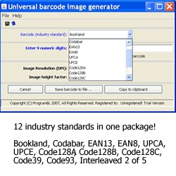 Universal bar code image generator 1.1 screenshot