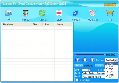 Video To iPod Converter Splitter gold 1.00 screenshot Video To iPod Converter Splitter gold 1.00 screenshot