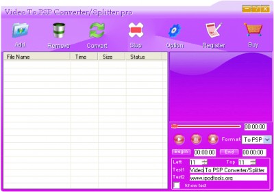 Video To PSP Converter/Splitter Pro 1.00 screenshot Video To PSP Converter/Splitter Pro 1.00 screenshot