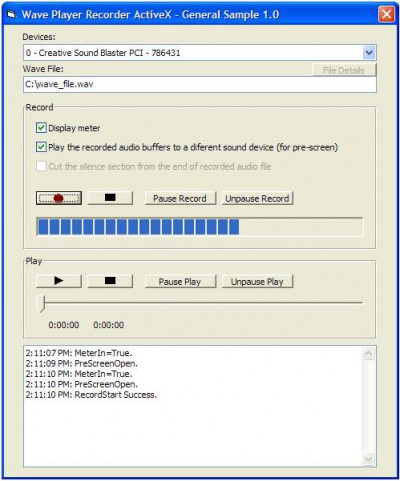 Wave Player Recorder ActiveX (OCX) 1.0 screenshot