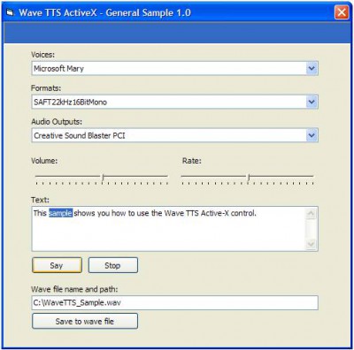 Wave TTS ActiveX (OCX) 1.0 screenshot