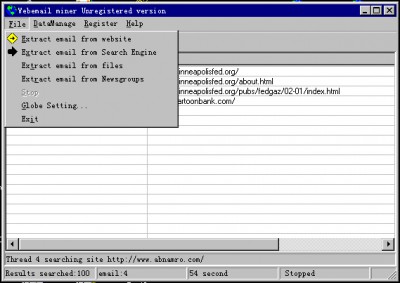 Webemail miner 2.80 screenshot Webemail miner 2.80 screenshot